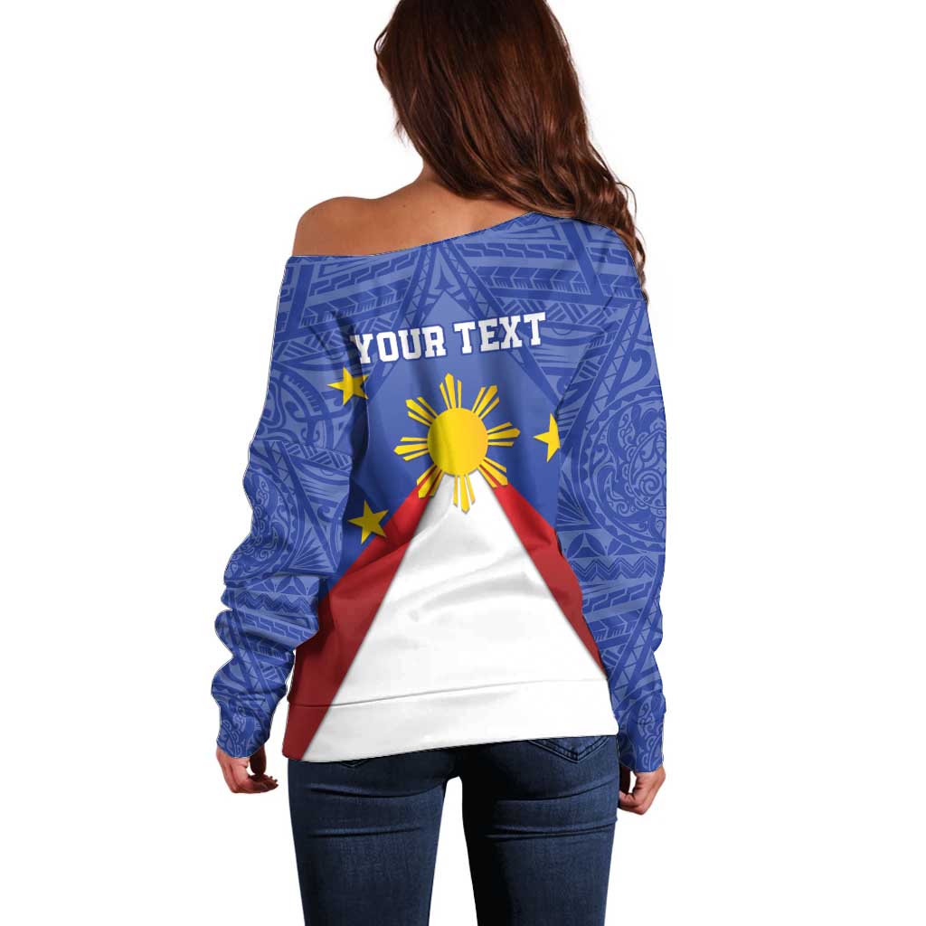 Personalized Pilipinas Eight-Rayed Sun Off Shoulder Sweater Philippines Map With Polynesian Style - Wonder Print Shop
