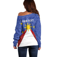 Personalized Pilipinas Eight-Rayed Sun Off Shoulder Sweater Philippines Map With Polynesian Style - Wonder Print Shop