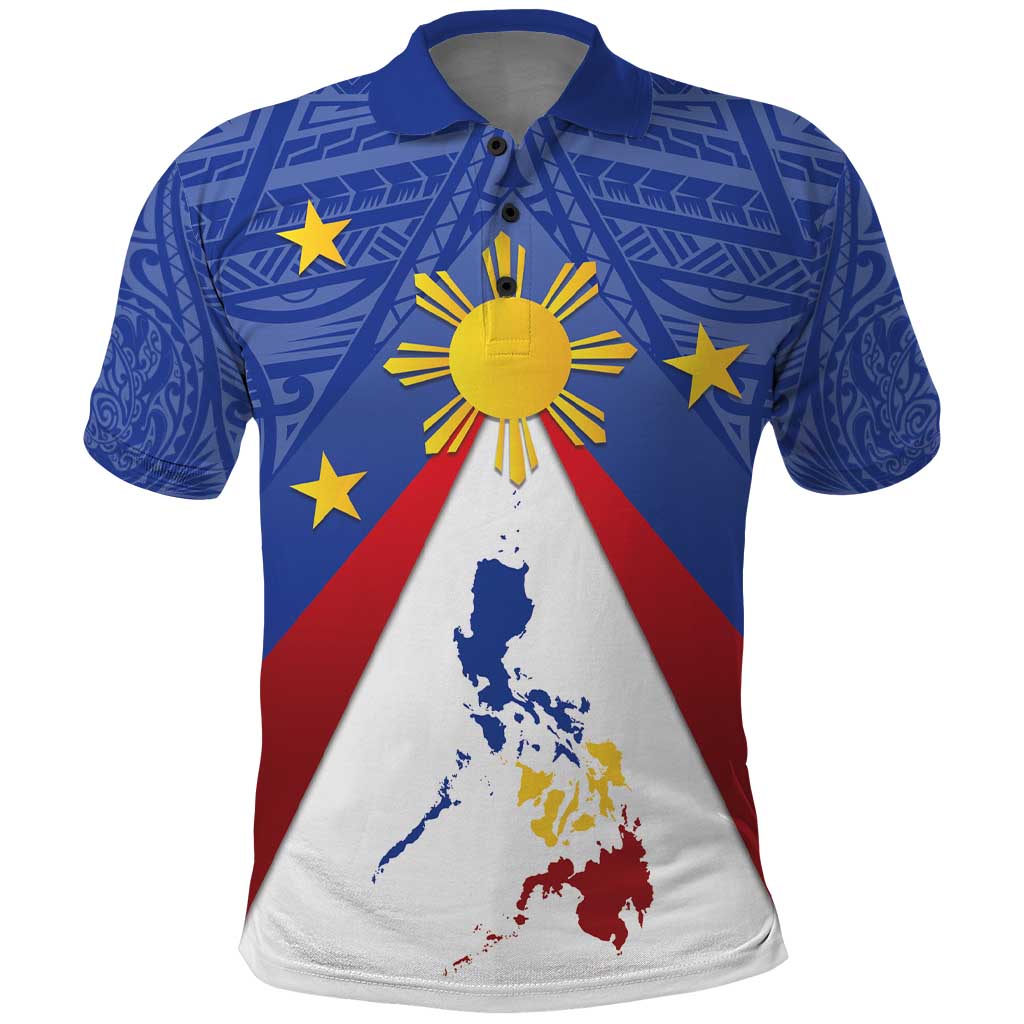Personalized Pilipinas Eight-Rayed Sun Polo Shirt Philippines Map With Polynesian Style - Wonder Print Shop