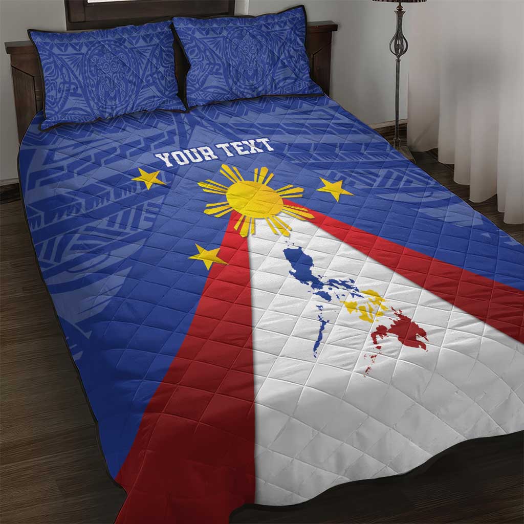 Personalized Pilipinas Eight-Rayed Sun Quilt Bed Set Philippines Map With Polynesian Style - Wonder Print Shop