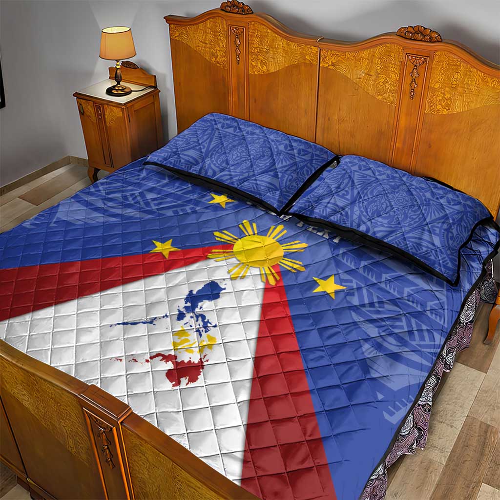 Personalized Pilipinas Eight-Rayed Sun Quilt Bed Set Philippines Map With Polynesian Style - Wonder Print Shop