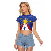 Personalized Pilipinas Eight-Rayed Sun Raglan Cropped T Shirt Philippines Map With Polynesian Style - Wonder Print Shop