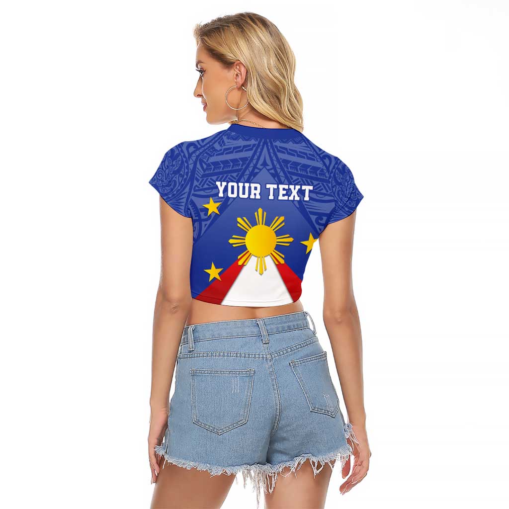 Personalized Pilipinas Eight-Rayed Sun Raglan Cropped T Shirt Philippines Map With Polynesian Style - Wonder Print Shop