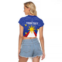 Personalized Pilipinas Eight-Rayed Sun Raglan Cropped T Shirt Philippines Map With Polynesian Style - Wonder Print Shop