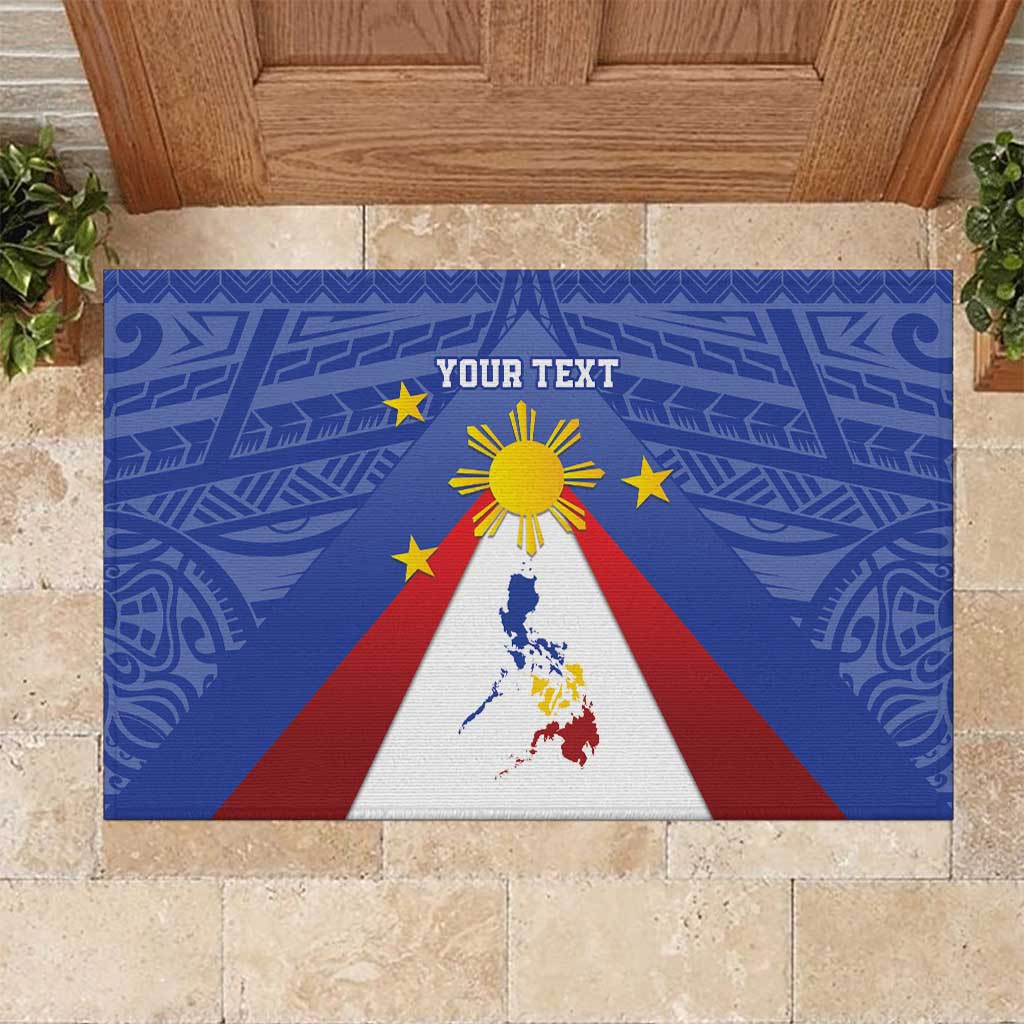 Personalized Pilipinas Eight-Rayed Sun Rubber Doormat Philippines Map With Polynesian Style - Wonder Print Shop