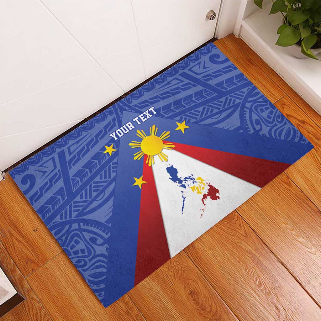 Personalized Pilipinas Eight-Rayed Sun Rubber Doormat Philippines Map With Polynesian Style - Wonder Print Shop