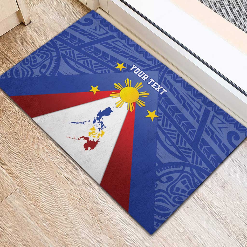 Personalized Pilipinas Eight-Rayed Sun Rubber Doormat Philippines Map With Polynesian Style - Wonder Print Shop
