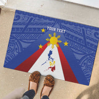 Personalized Pilipinas Eight-Rayed Sun Rubber Doormat Philippines Map With Polynesian Style - Wonder Print Shop