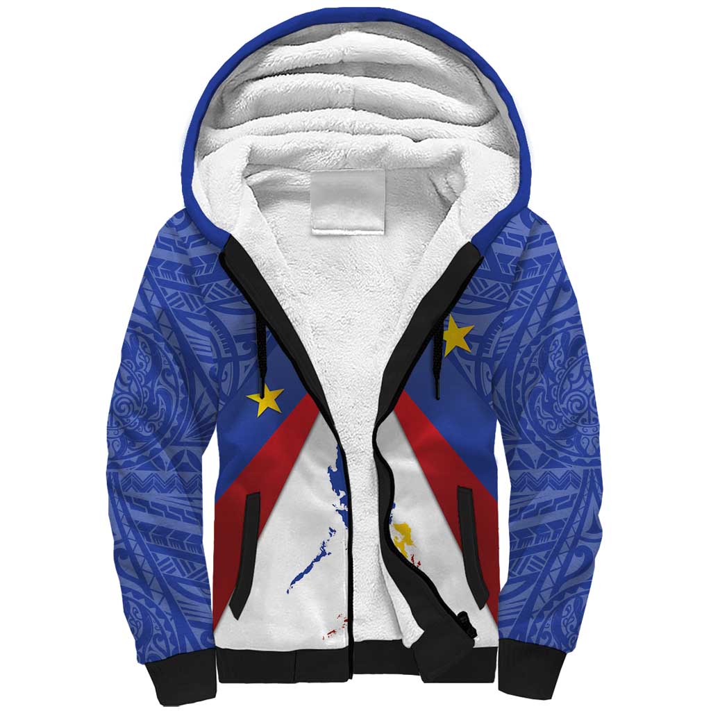 Personalized Pilipinas Eight-Rayed Sun Sherpa Hoodie Philippines Map With Polynesian Style - Wonder Print Shop