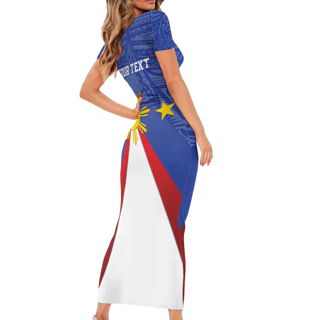 Personalized Pilipinas Eight-Rayed Sun Short Sleeve Bodycon Dress Philippines Map With Polynesian Style - Wonder Print Shop