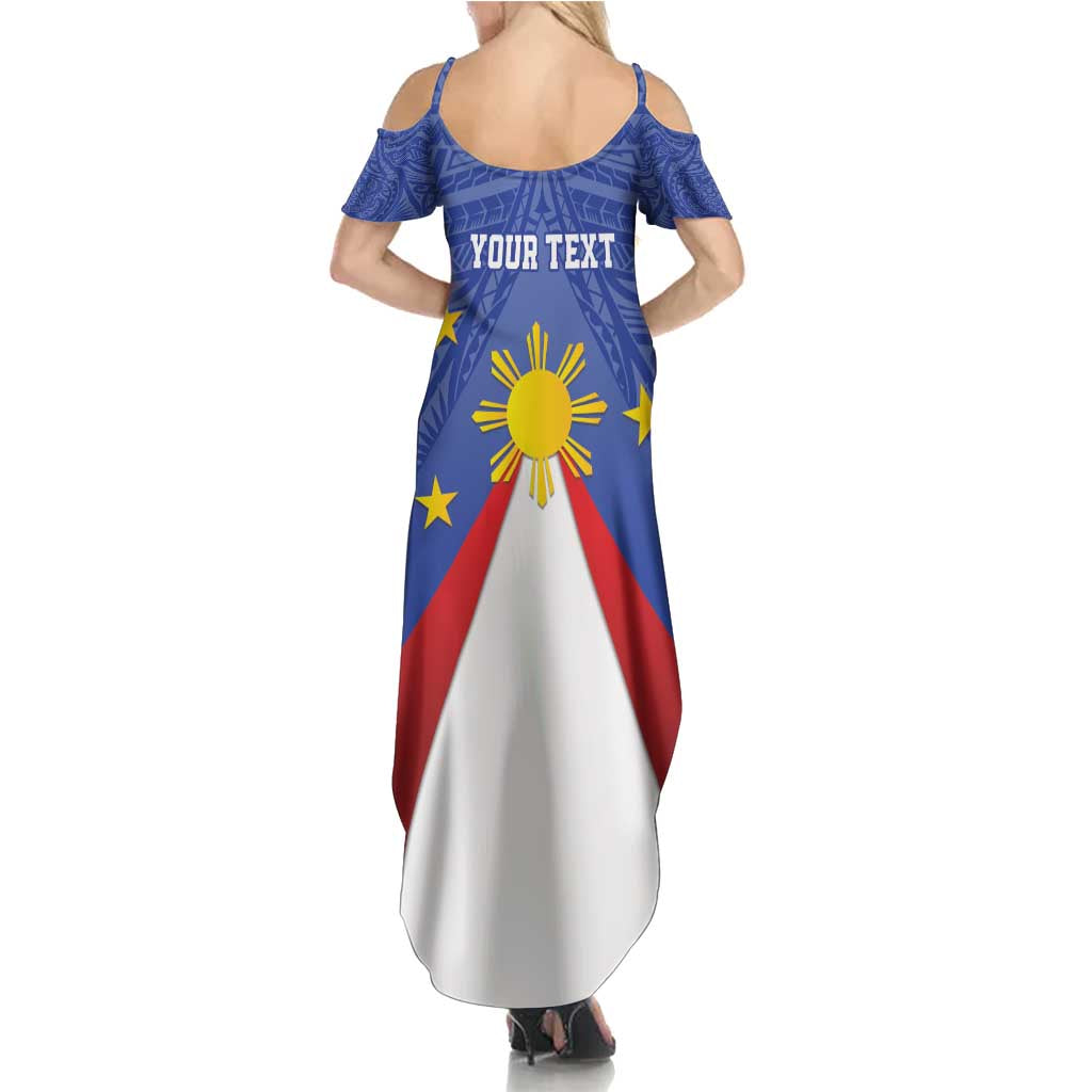 Personalized Pilipinas Eight-Rayed Sun Summer Maxi Dress Philippines Map With Polynesian Style - Wonder Print Shop