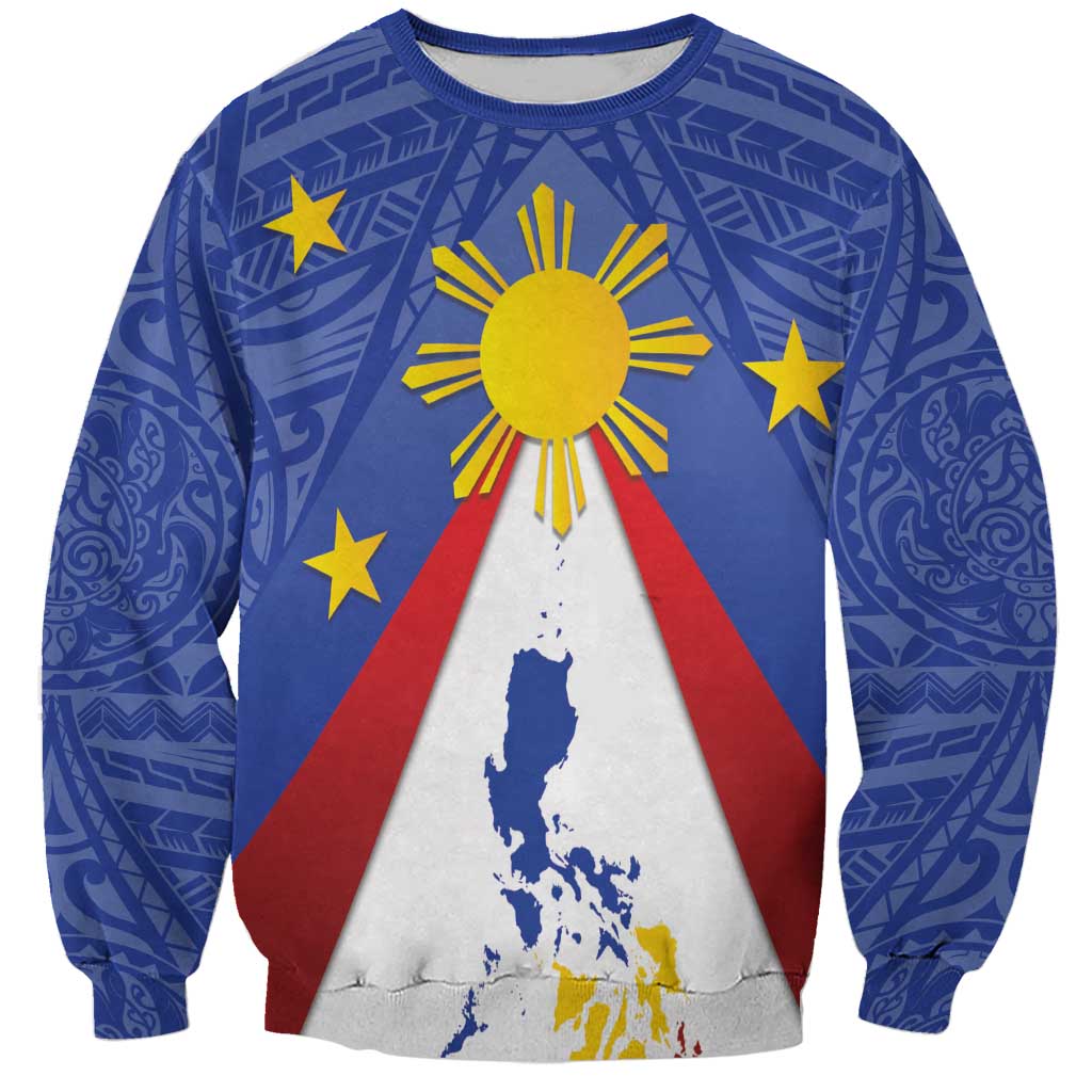 Personalized Pilipinas Eight-Rayed Sun Sweatshirt Philippines Map With Polynesian Style - Wonder Print Shop