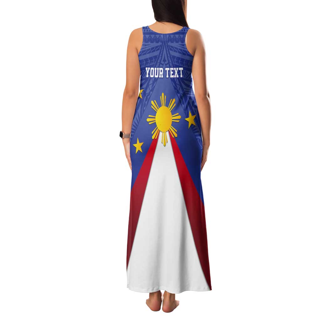 Personalized Pilipinas Eight-Rayed Sun Tank Maxi Dress Philippines Map With Polynesian Style - Wonder Print Shop