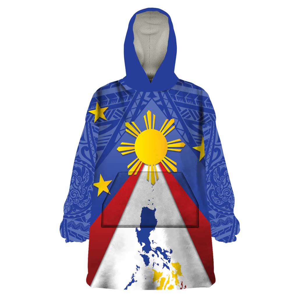 Personalized Pilipinas Eight-Rayed Sun Wearable Blanket Hoodie Philippines Map With Polynesian Style - Wonder Print Shop