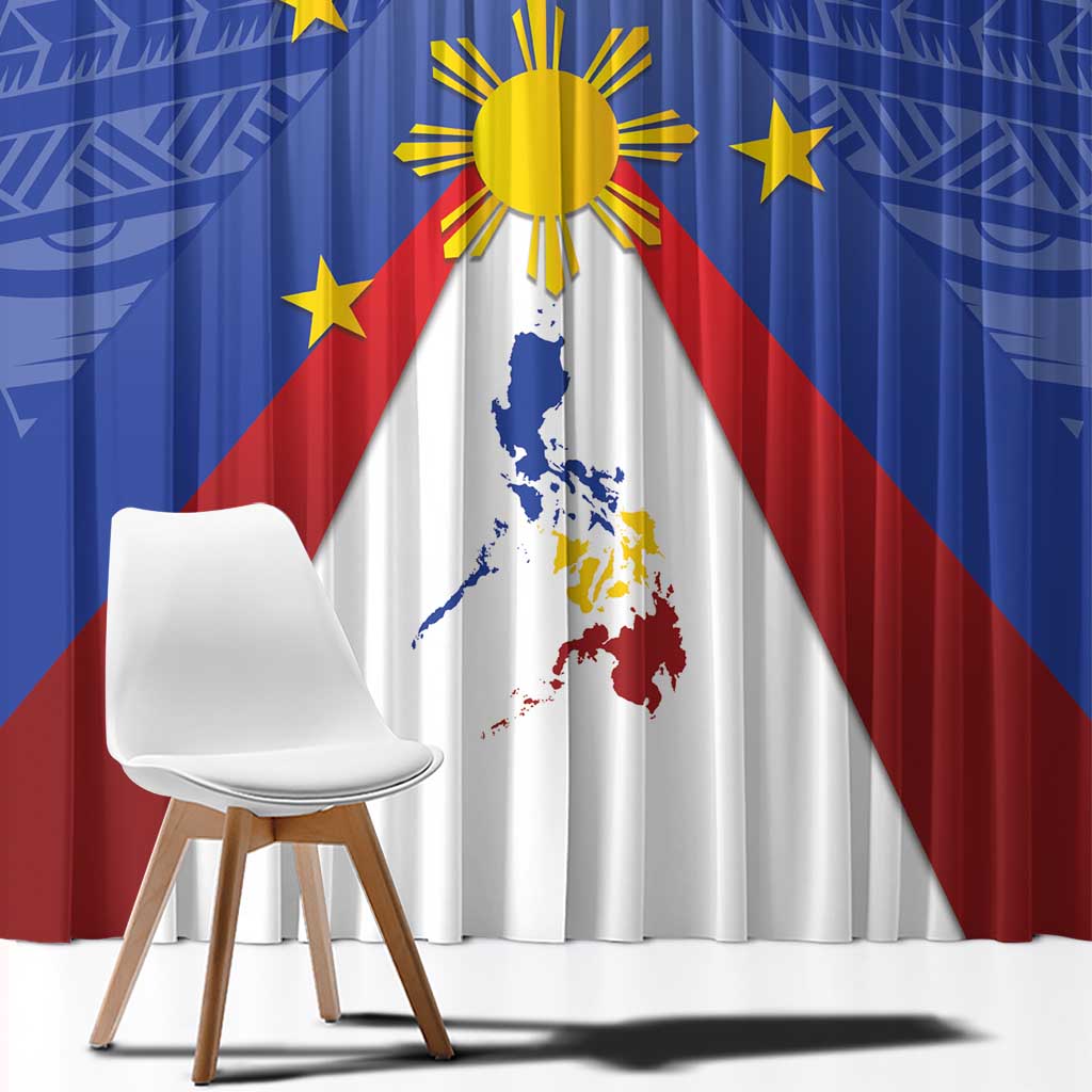 Personalized Pilipinas Eight-Rayed Sun Window Curtain Philippines Map With Polynesian Style - Wonder Print Shop