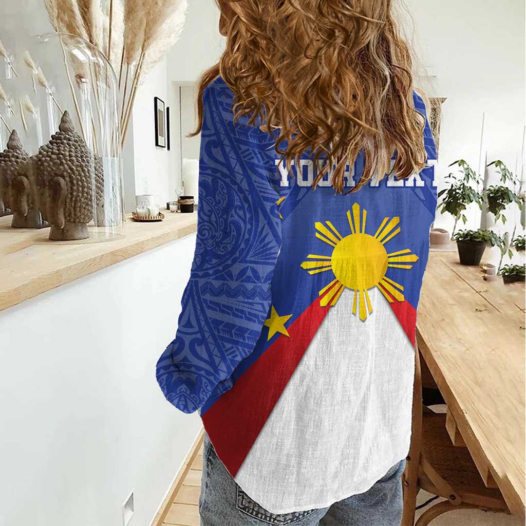 Personalized Pilipinas Eight-Rayed Sun Women Casual Shirt Philippines Map With Polynesian Style - Wonder Print Shop