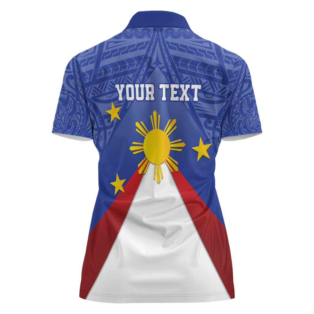 Personalized Pilipinas Eight-Rayed Sun Women Polo Shirt Philippines Map With Polynesian Style - Wonder Print Shop