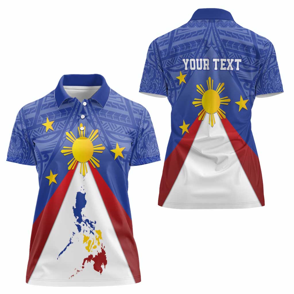 Personalized Pilipinas Eight-Rayed Sun Women Polo Shirt Philippines Map With Polynesian Style - Wonder Print Shop
