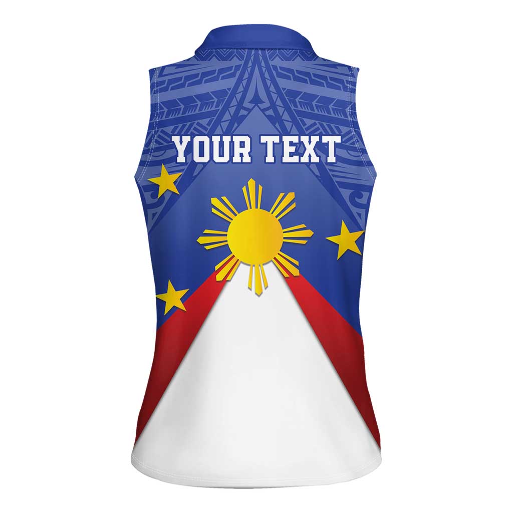 Personalized Pilipinas Eight-Rayed Sun Women Sleeveless Polo Shirt Philippines Map With Polynesian Style - Wonder Print Shop