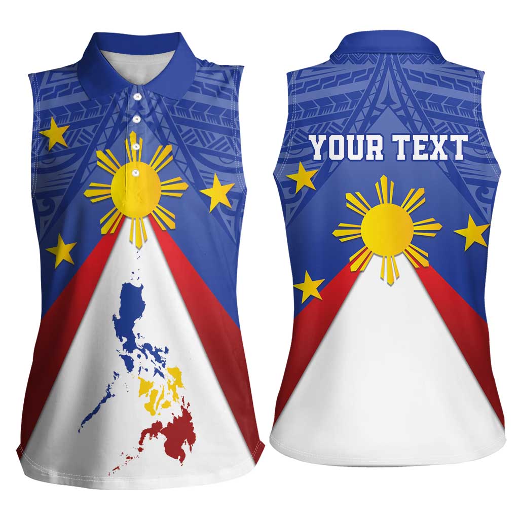 Personalized Pilipinas Eight-Rayed Sun Women Sleeveless Polo Shirt Philippines Map With Polynesian Style - Wonder Print Shop