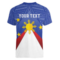 Personalized Pilipinas Eight-Rayed Sun Women V-Neck T-Shirt Philippines Map With Polynesian Style - Wonder Print Shop