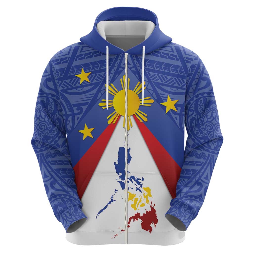 Personalized Pilipinas Eight-Rayed Sun Zip Hoodie Philippines Map With Polynesian Style - Wonder Print Shop