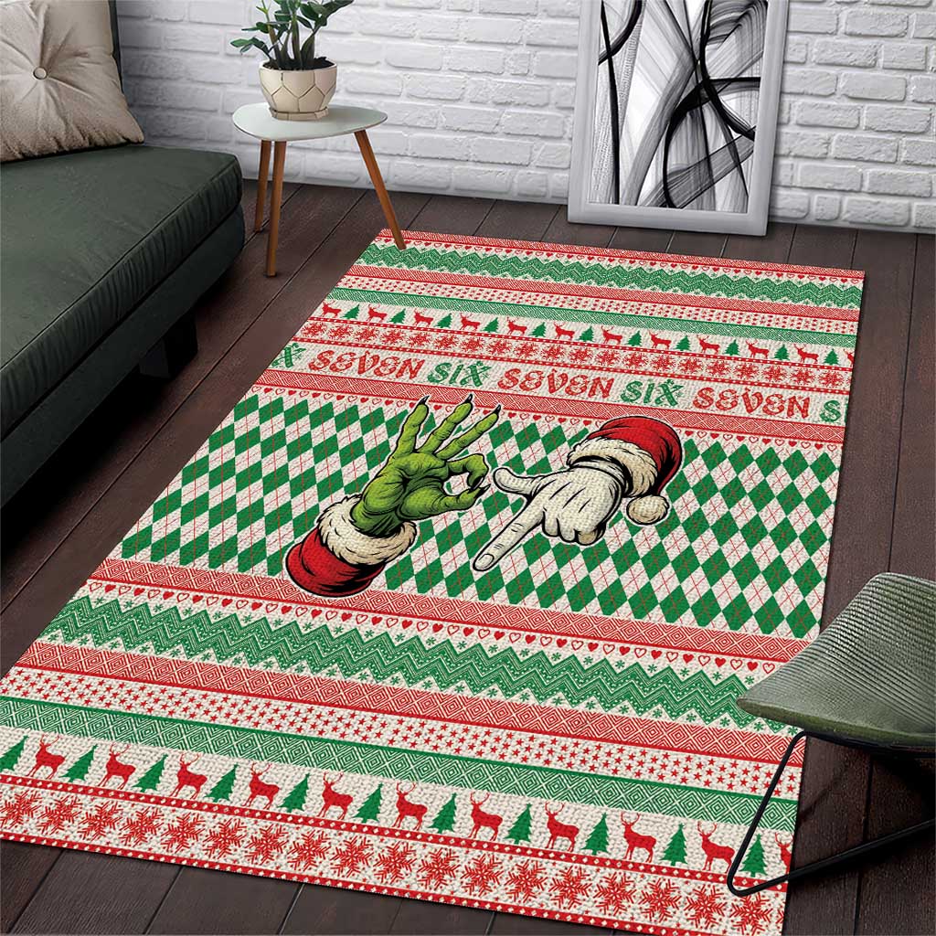 Six Seven Meme Area Rug Funny Green Hand Christmas - Wonder Print Shop