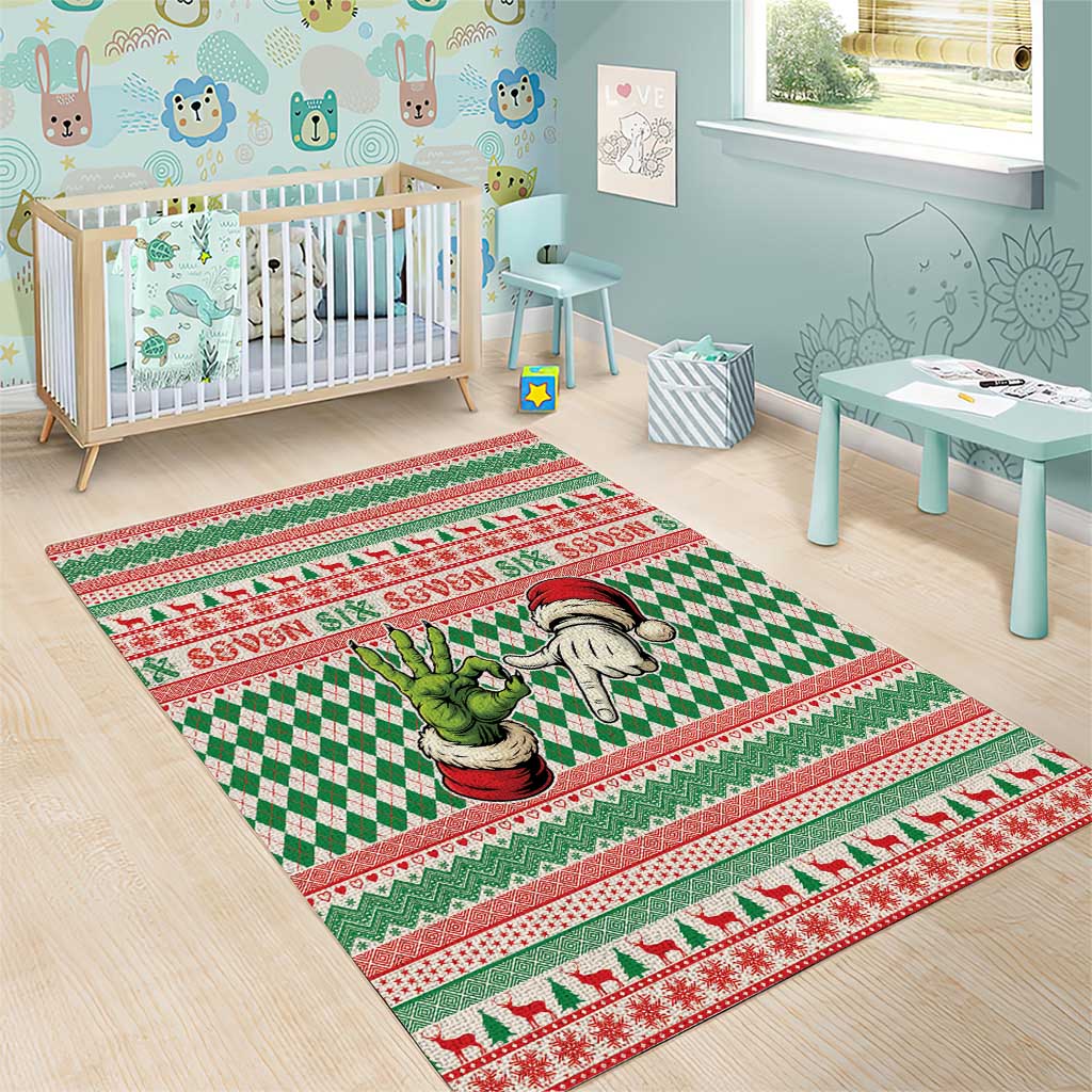 Six Seven Meme Area Rug Funny Green Hand Christmas - Wonder Print Shop