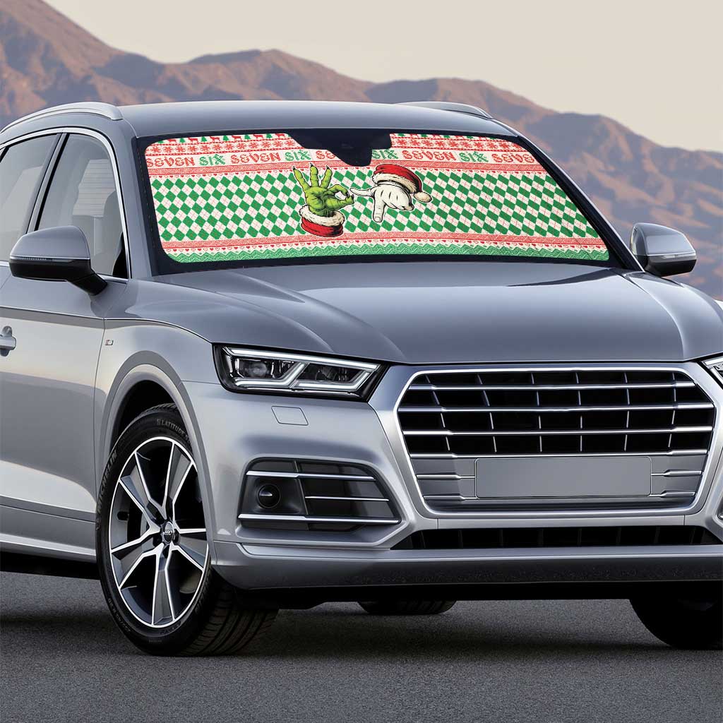 Six Seven Meme Auto Sun Shade Funny Green Hand Christmas - Wonder Print Shop