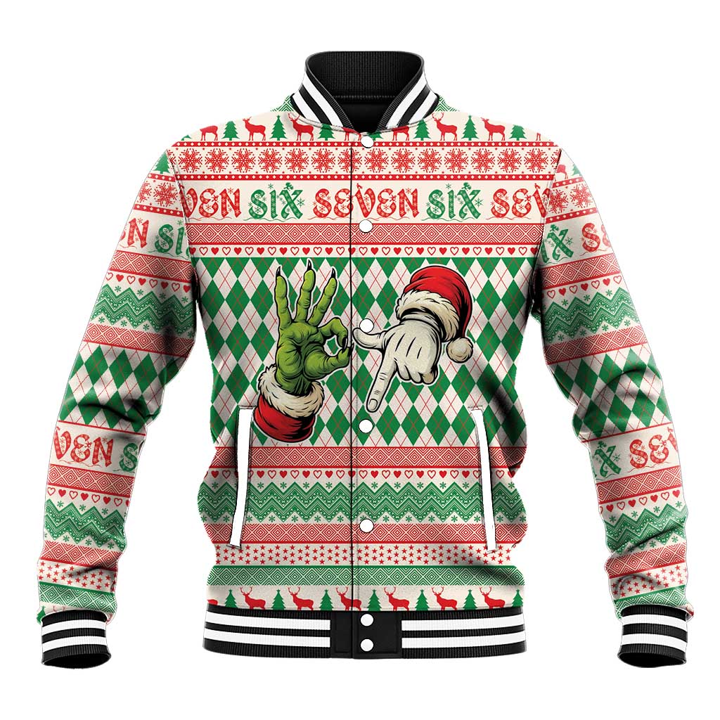 Six Seven Meme Personalized Baseball Jacket Funny Green Hand Christmas - Wonder Print Shop