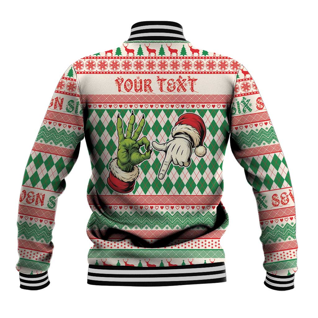 Six Seven Meme Personalized Baseball Jacket Funny Green Hand Christmas - Wonder Print Shop