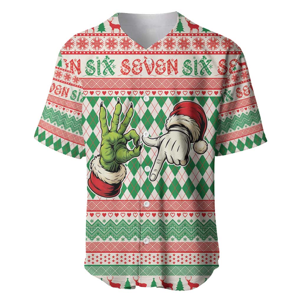 Six Seven Meme Personalized Baseball Jersey Funny Green Hand Christmas - Wonder Print Shop