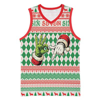 Six Seven Meme Personalized Basketball Jersey Funny Green Hand Christmas - Wonder Print Shop