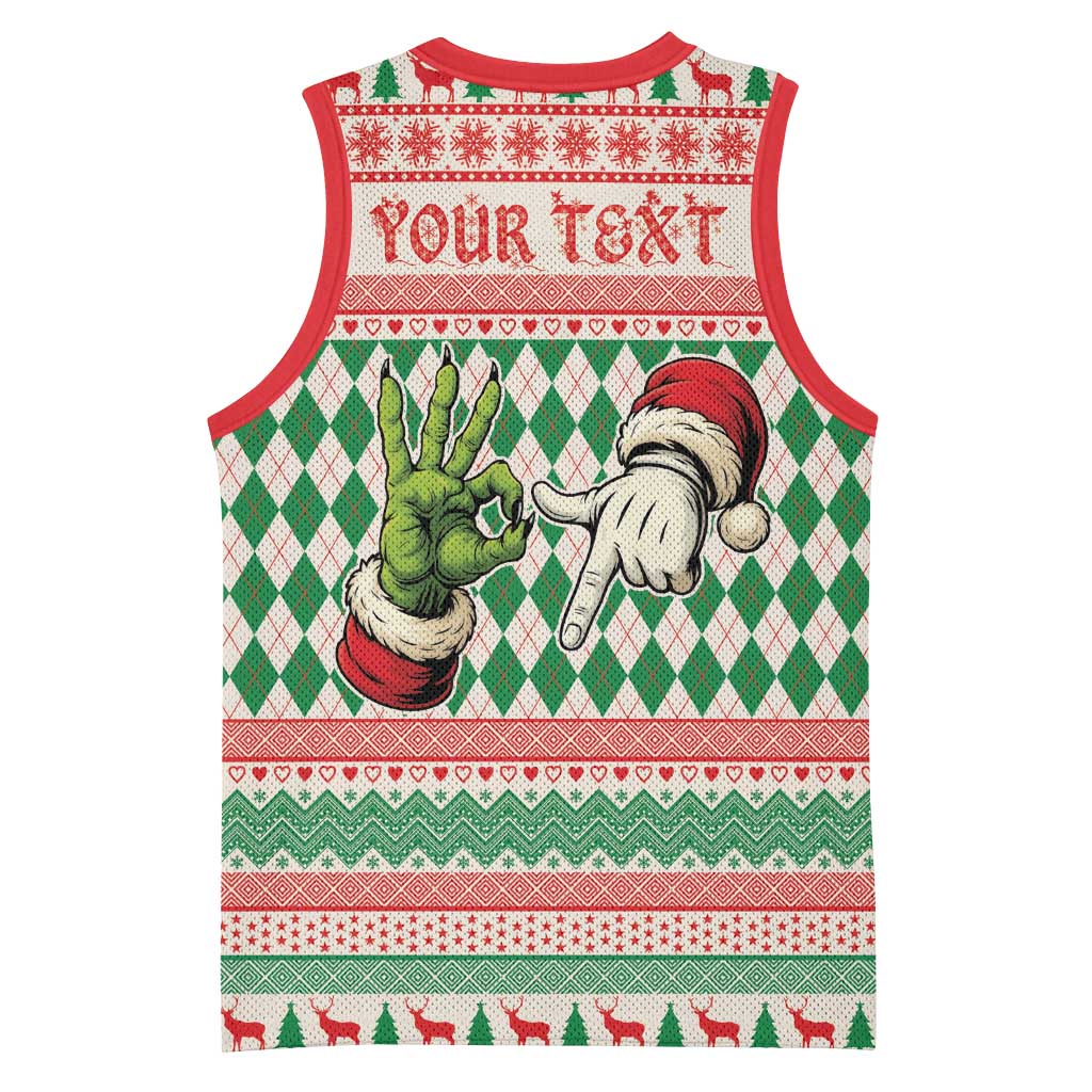 Six Seven Meme Personalized Basketball Jersey Funny Green Hand Christmas - Wonder Print Shop
