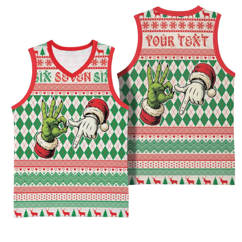 Six Seven Meme Personalized Basketball Jersey Funny Green Hand Christmas - Wonder Print Shop