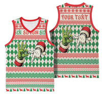 Six Seven Meme Personalized Basketball Jersey Funny Green Hand Christmas - Wonder Print Shop