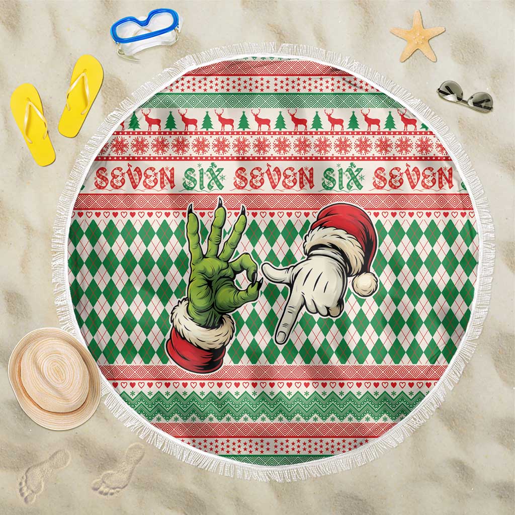 Six Seven Meme Beach Blanket Funny Green Hand Christmas - Wonder Print Shop