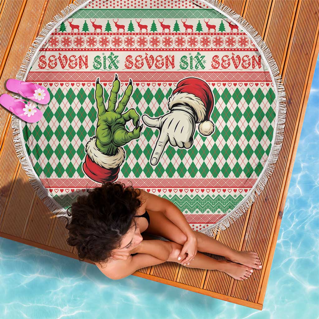 Six Seven Meme Beach Blanket Funny Green Hand Christmas - Wonder Print Shop