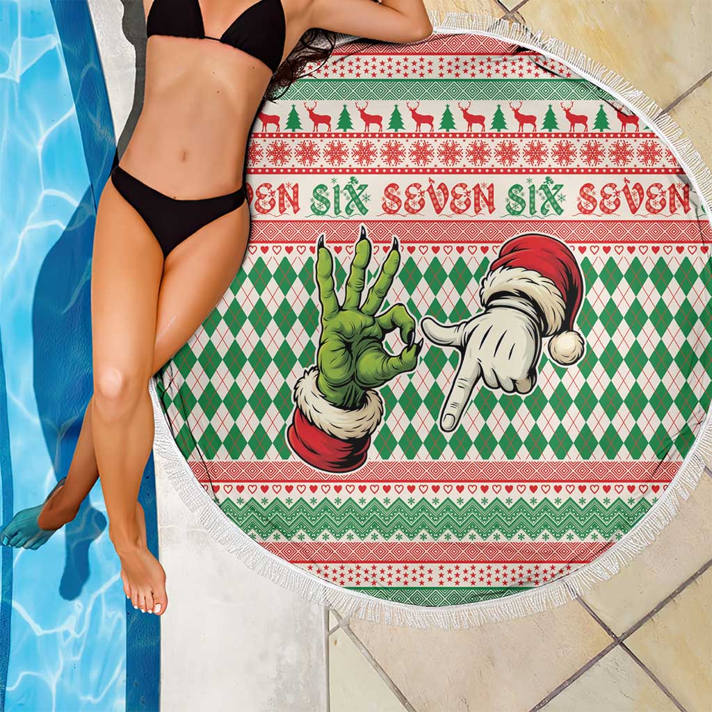 Six Seven Meme Beach Blanket Funny Green Hand Christmas - Wonder Print Shop