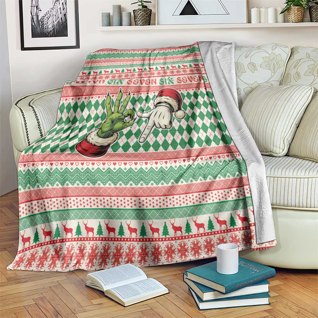 Six Seven Meme Blanket Funny Green Hand Christmas - Wonder Print Shop