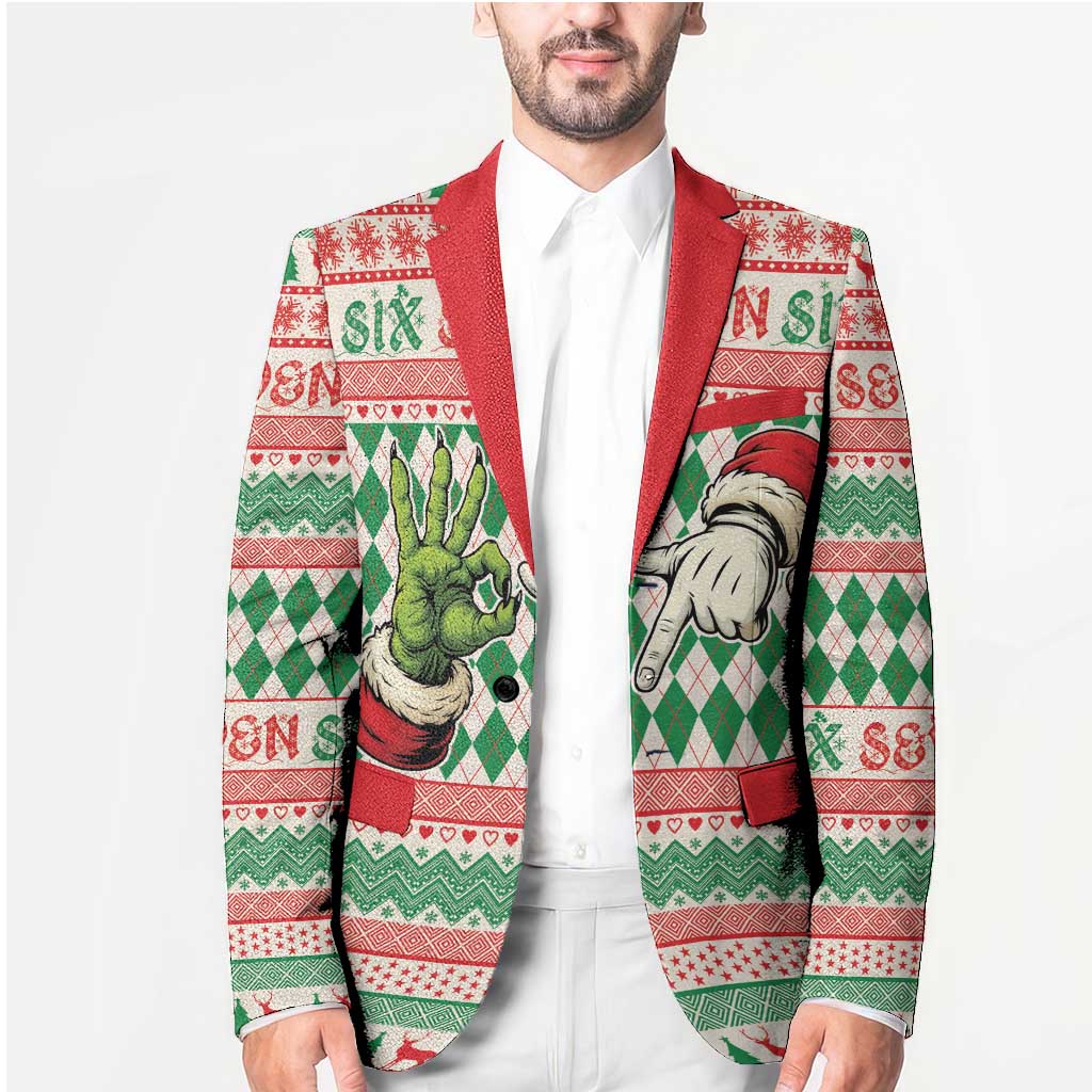 Six Seven Meme Personalized Blazer Funny Green Hand Christmas - Wonder Print Shop