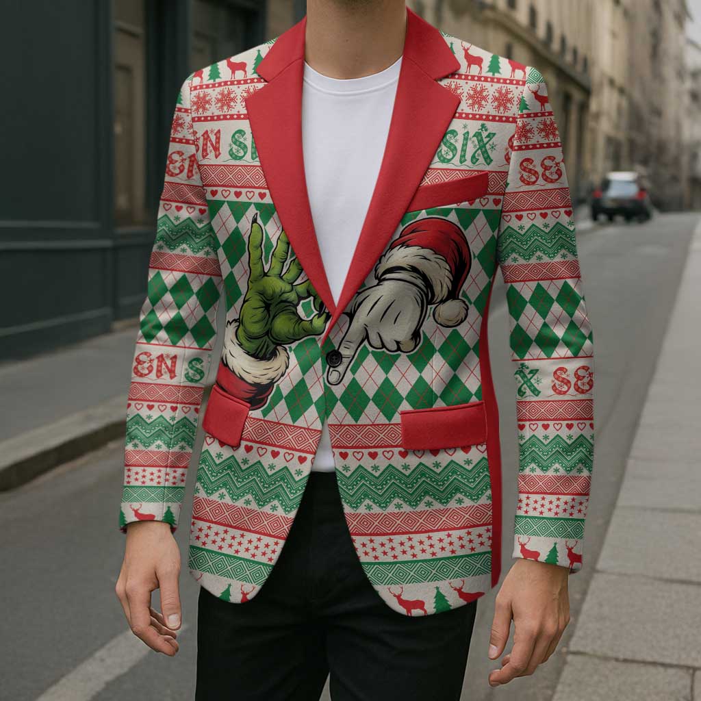 Six Seven Meme Personalized Blazer Funny Green Hand Christmas - Wonder Print Shop