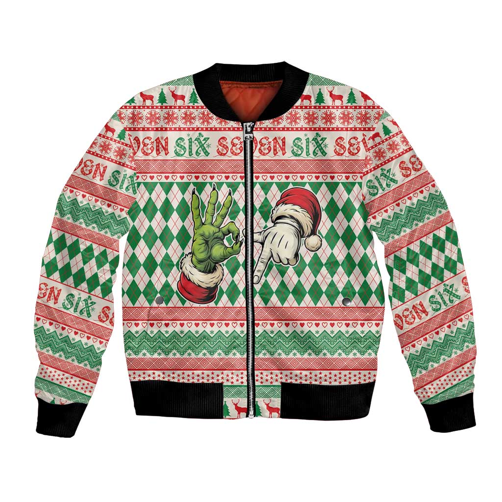 Six Seven Meme Personalized Bomber Jacket Funny Green Hand Christmas - Wonder Print Shop