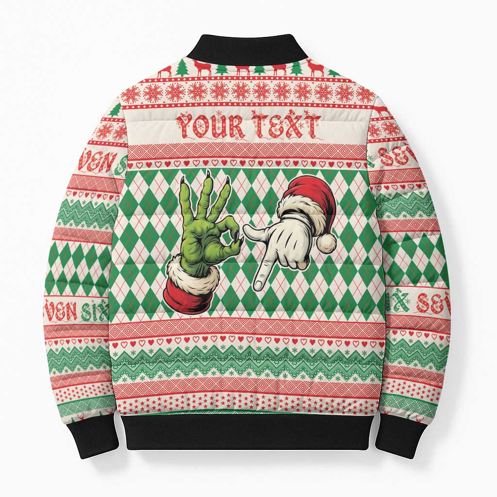 Six Seven Meme Personalized Bomber Puffer Jacket Funny Green Hand Christmas - Wonder Print Shop
