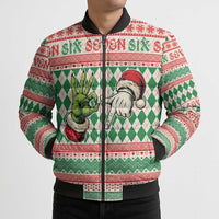 Six Seven Meme Personalized Bomber Puffer Jacket Funny Green Hand Christmas - Wonder Print Shop
