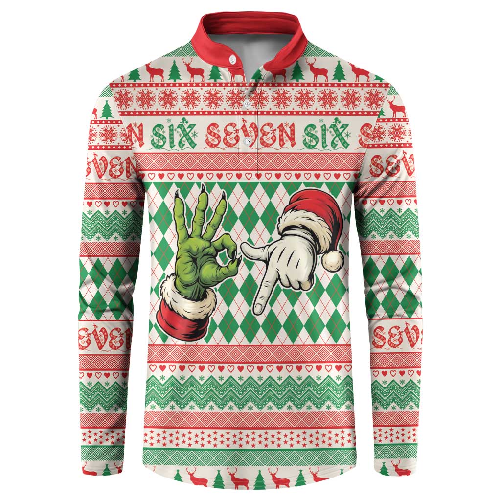 Six Seven Meme Personalized Button Sweatshirt Funny Green Hand Christmas - Wonder Print Shop