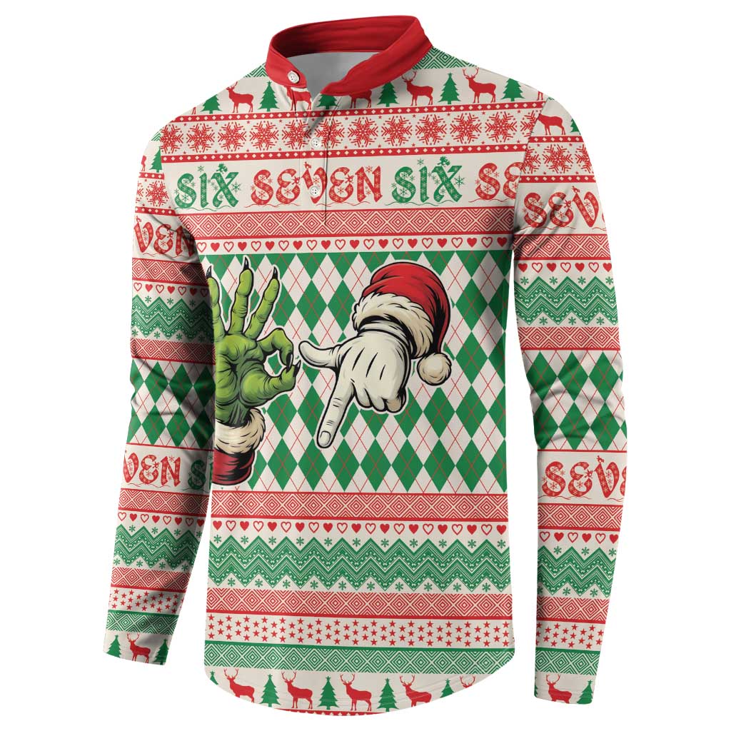 Six Seven Meme Personalized Button Sweatshirt Funny Green Hand Christmas - Wonder Print Shop