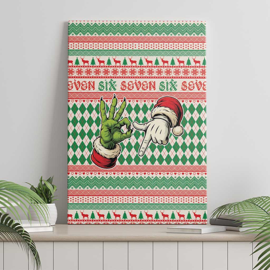Six Seven Meme Canvas Wall Art Funny Green Hand Christmas - Wonder Print Shop