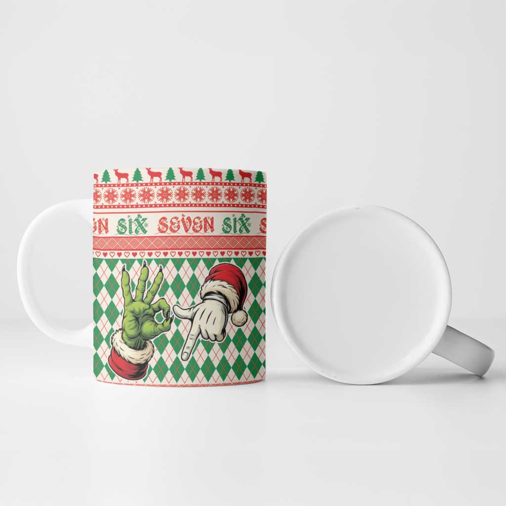 Six Seven Meme Personalized Ceramic Mug Funny Green Hand Christmas - Wonder Print Shop