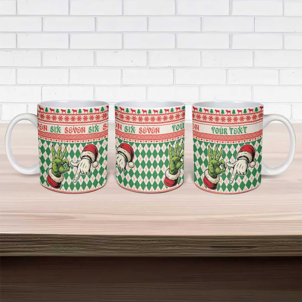 Six Seven Meme Personalized Ceramic Mug Funny Green Hand Christmas - Wonder Print Shop